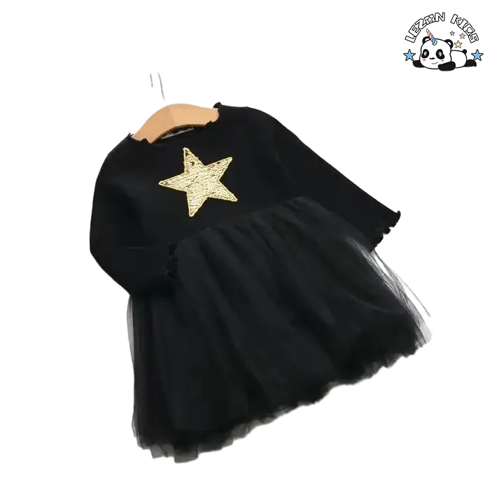 LEZONKIDS - Wholesale Long Sleeves Ribbed Flower Girls' Dresses Toddler Birthday Tutu Dress Little Princess Dress